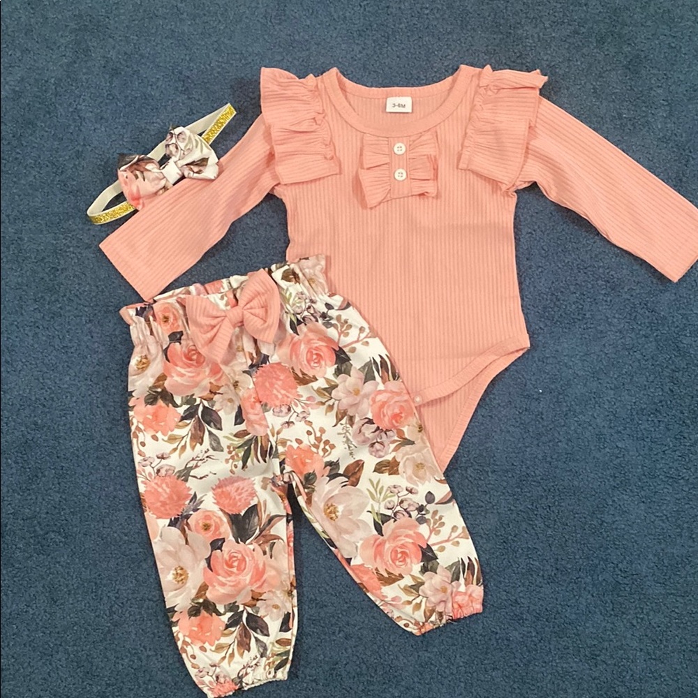 Baby Girl Floral Outfit Set - Pink and Floral